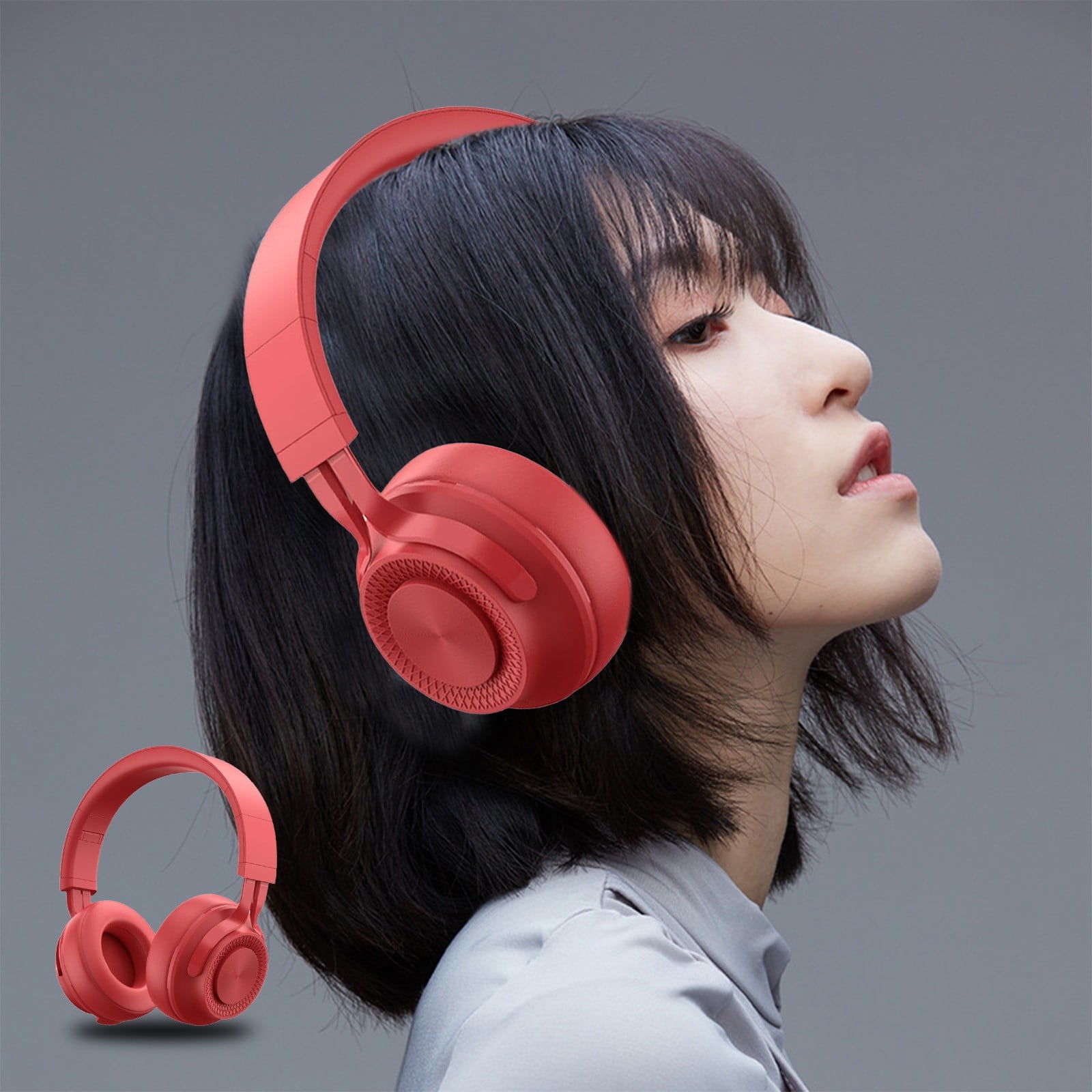 Bluetooth Headphones, Heavy Noise-canceling Headset Folding Retractable Sports Wireless Bluetooth Headset, Headphones for Women(Red)