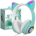 Bluetooth Headphones for Kids, Cute Ear Cat Ear LED Light Up Foldable