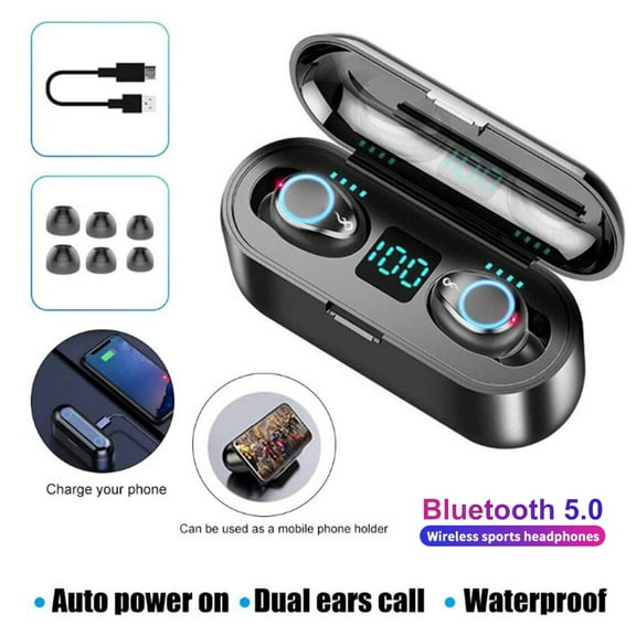 Bluetooth Headphones with Mic,Touch Control Waterproof Immersive Bass Stereo Noise Cancelling Headphones with 2000mAh Battery Charging Case with LED Display Headset for Sports,Home,Work
