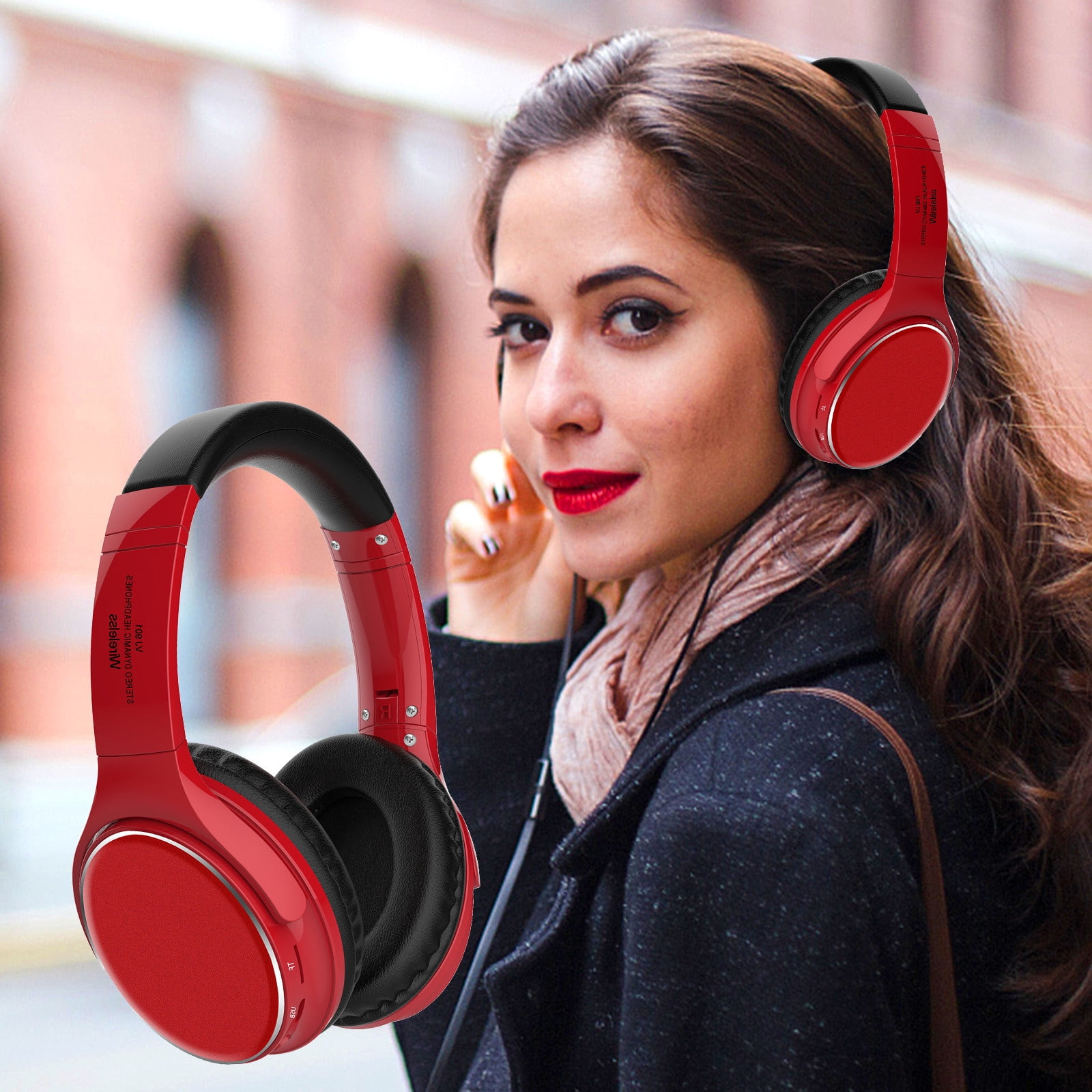 Bluetooth Headphones with Microphone Deep Bass Wireless Headphones Over Ear Noise Cancelling Headphones Foldable Headset with Comfortable Protein Earpads for Travel Work Red Walmart