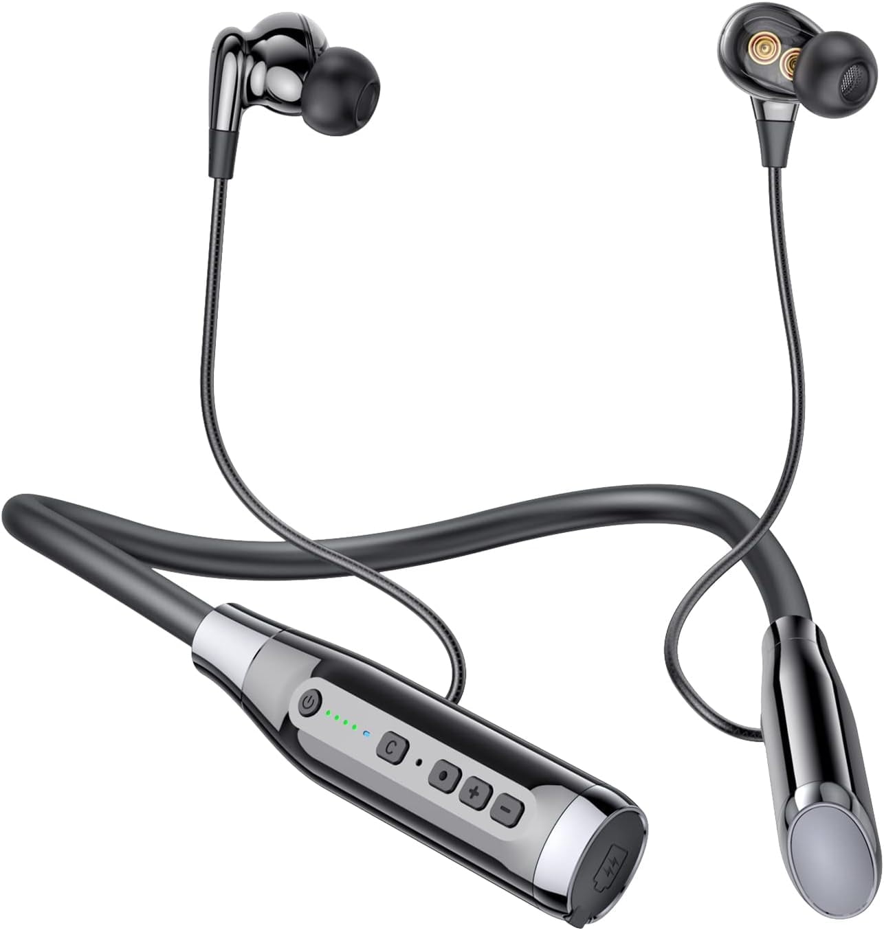 Bluetooth Headphones Neckband 100 Hours Extra Long Playback with Microphone Headset, 4 Speakers Heavy Bass Noise Reducti