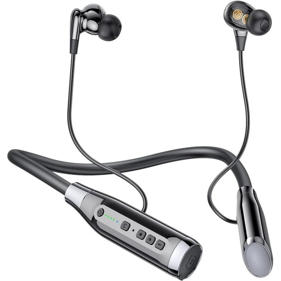 Bluetooth Headphones Neckband 100 Hours Extra Long Playback with Microphone Headset, 4 Speakers Heavy Bass Noise Reduction in Ear Wireless Earbuds Waterproof Running Workout (Black)