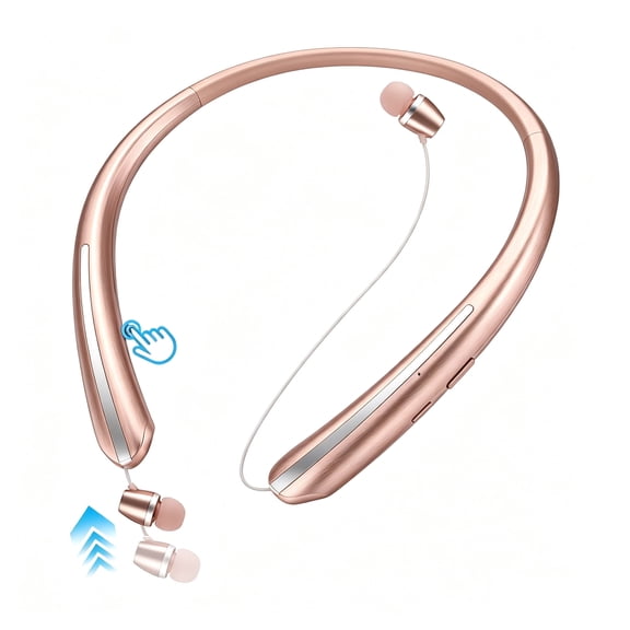 Bluetooth Headphones Neckband, Retractable Headset Wireless Sports Earbuds Noise Cancelling Stereo Earphones with Microphone, IPX5 Sweatproof, Compatible with iPhone Android Samsung PC (Rose)