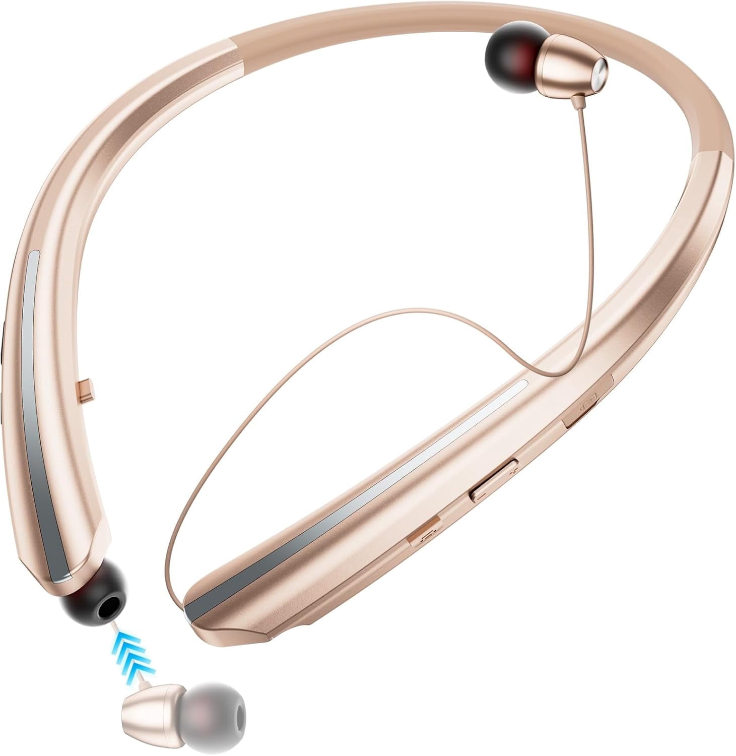 Bluetooth Headphones Neckband, Retractable Headset Wireless Sports Earbuds Noise Cancelling Stereo Earphones with Microphone, IPX5 Sweatproof, Compatible with iPhone Android Samsung PC (Rose)