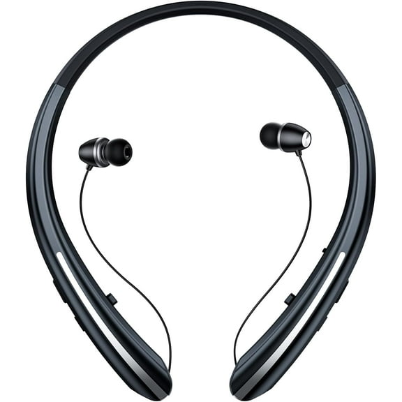 Bluetooth Headphones Neckband, Wireless Retractable Headset with Mic, Vibration Call, Stereo Noise Cancelling Earbuds for Sports, Running, and Driving, IPX5 Sweatproof Earphones (Black Silver)