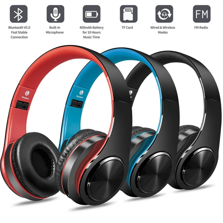 Bluetooth Headphones Over Ear, Hi-Fi Stereo Wireless Foldable Headset with  Soft Memory-Protein Earmuffs, Built-in Mic and Wired Mode for PC/Cell