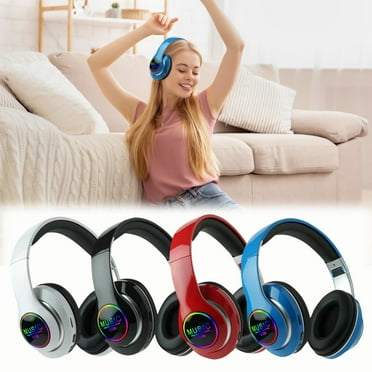 Bluetooth Headphones Over-Ear with LED,Foldable Wireless and Wired Stereo Headset with Micro SD/TF Slot,FM Radio for Cell Phone,PC,Soft Earmuffs & Lightweight for Prolonged Wear, Under 10