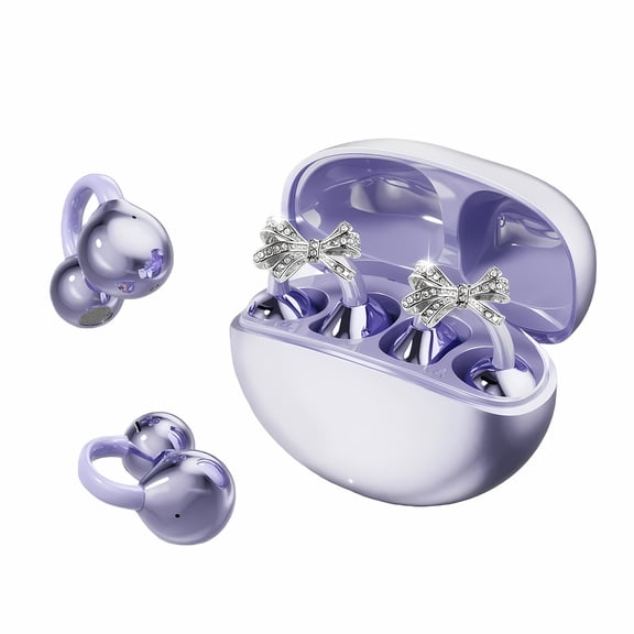 CHENRUIDA Bluetooth Headphones, Open Ear Earbuds Wireless Bluetooth 5.4,Lightweight Open Ear Headphones With Bridge Send Earrings(Purple)