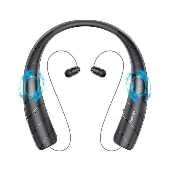 Bluetooth Headphones Speaker 2 in 1,Neckband Bluetooth Headphones with Retractable Earbuds,3D Stereo Sound CVC 8.0 Noise Cancelling Personal Sport Sweatproof Speaker (Black)