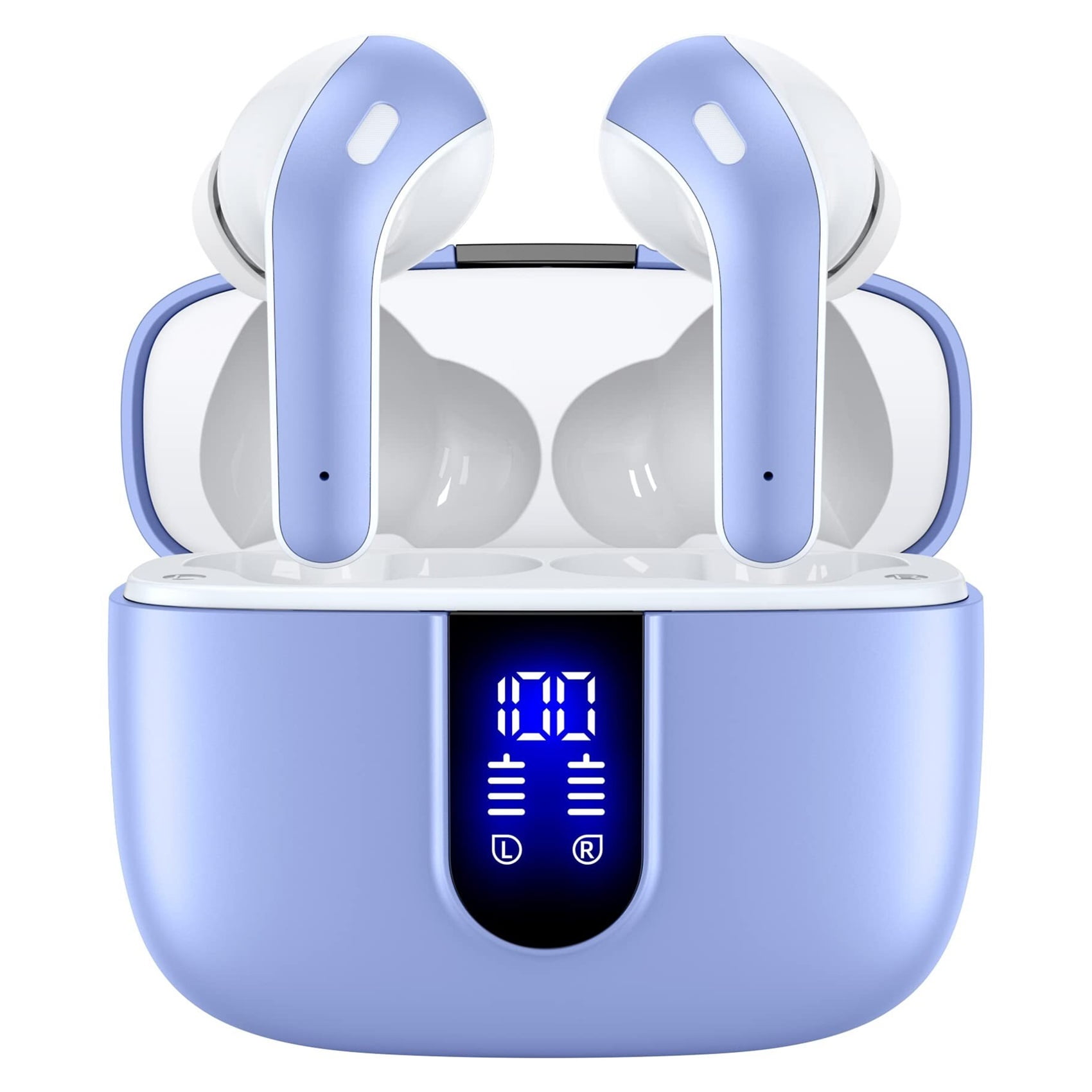 Bluetooth Headphones True Wireless Earbuds 60H Playback LED Power Display Earphones with Wireless Charging Case IPX5 Waterproof in-Ear Ear buds with Mic for TV Smart Phone Laptop Computer Sports