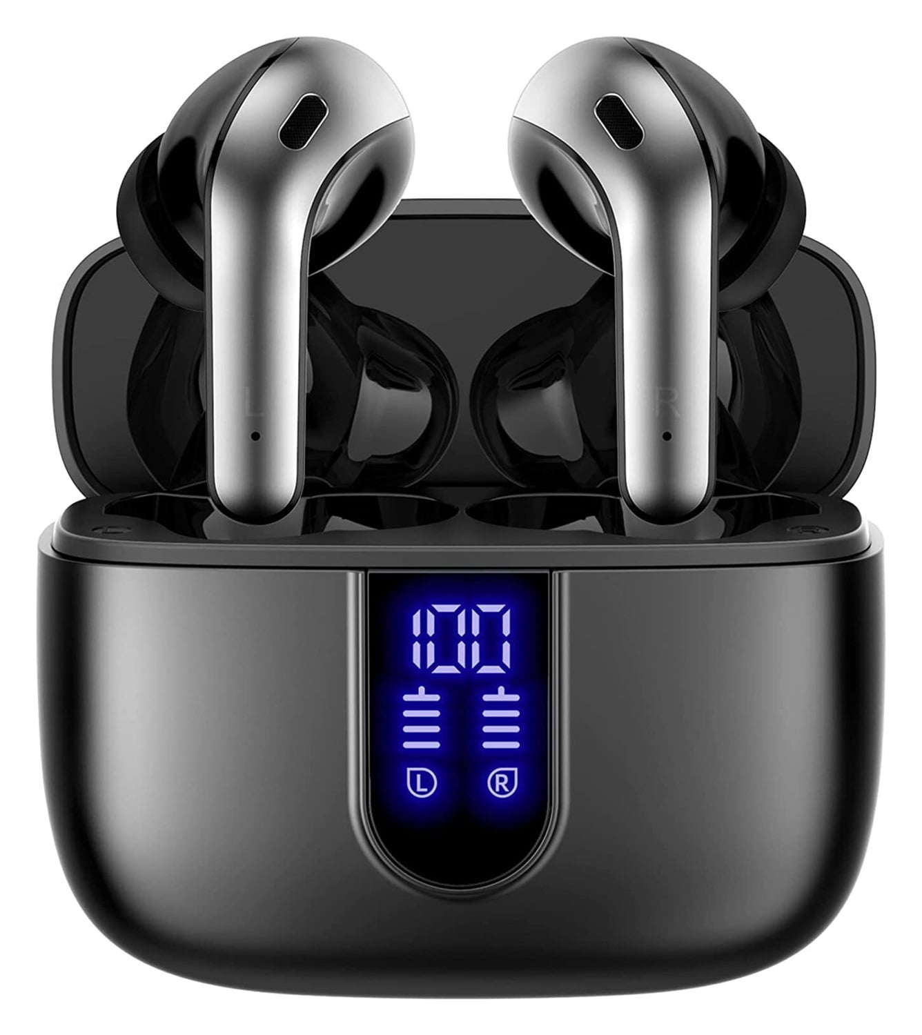 Bluetooth Headphones True Wireless Earbuds 60H Playback LED Power Display Earphones with Wireless Charging Case IPX5 Waterproof in-Ear Ear buds with Mic for TV Smart Phone Laptop Computer Sports