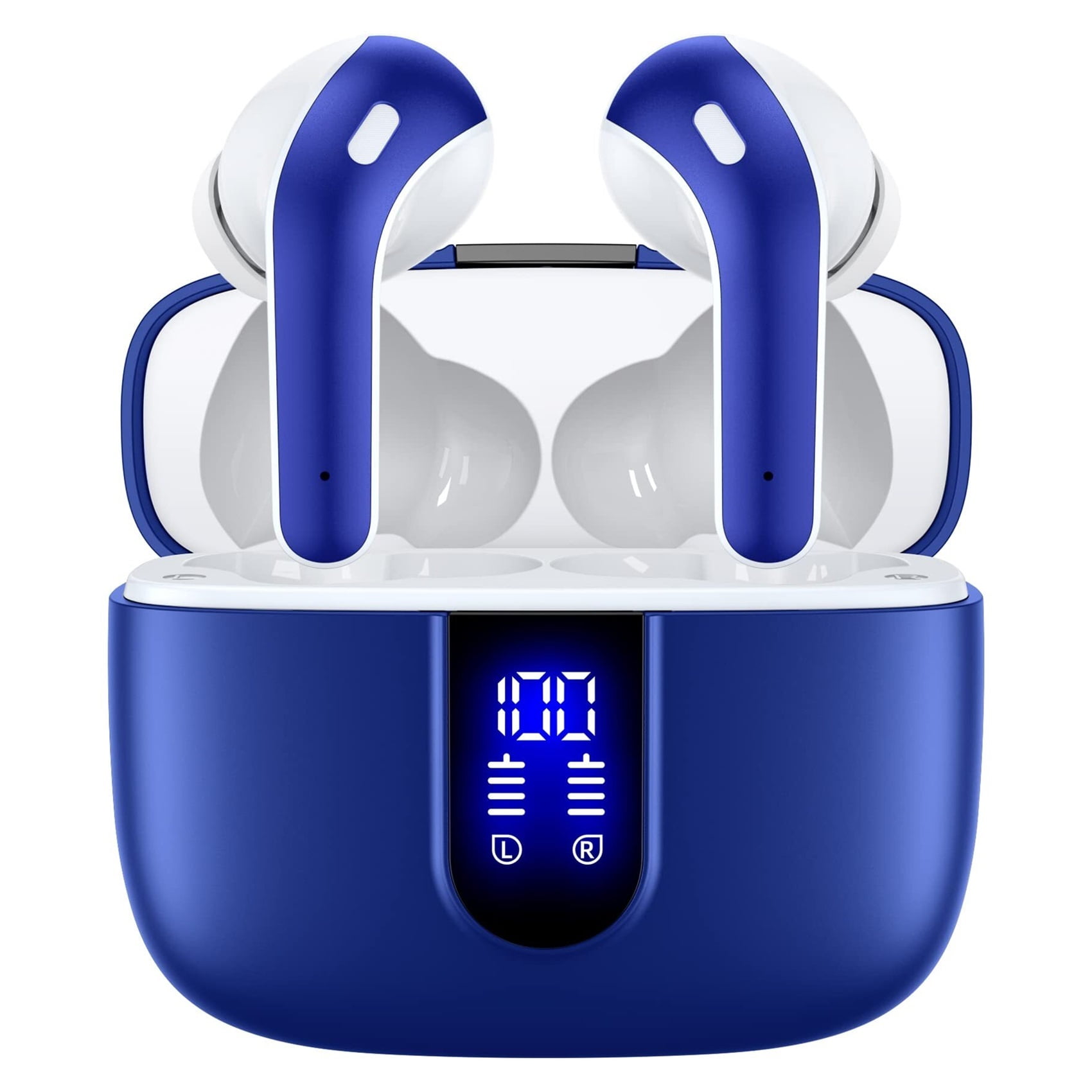 Bluetooth Headphones True Wireless Earbuds 60H Playback LED Power Display Earphones with Wireless Charging Case IPX5 Waterproof in-Ear Ear buds with Mic for TV Smart Phone Laptop Computer Sports