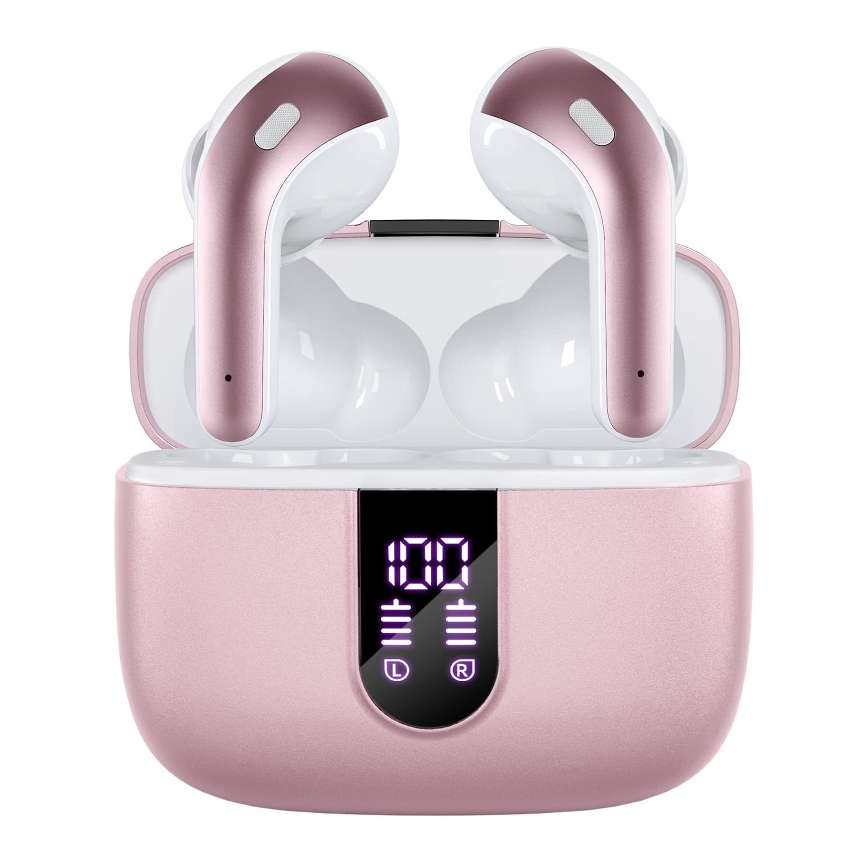 Bluetooth Headphones True Wireless Earbuds 60H Playback LED Power Display Earphones with Wireless Charging Case IPX5 Waterproof in-Ear Ear buds with Mic for TV Smart Phone Laptop Computer Sports