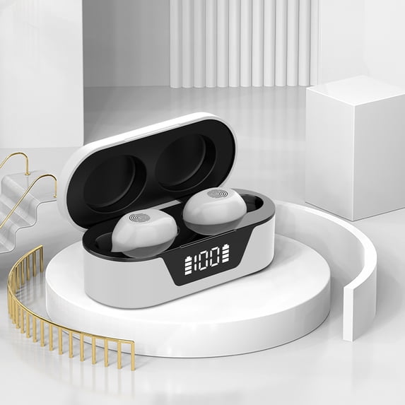 Bluetooth Headphones True Wireless Earbuds 60H Playback LED Power Display Earphones with Wireless Charging Case IPX5 Waterproof in-Ear Earbuds with Mic for Smart Phone Laptop TV Computer Sports,White