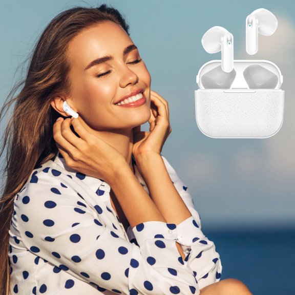 Bluetooth Headphones True Wireless Earbuds 60H Playback LED Power Display Earphones with Wireless Charging Case IPX5 Waterproof in-Ear Earbuds with Mic for Smart Phone Laptop TV Computer Sports,White