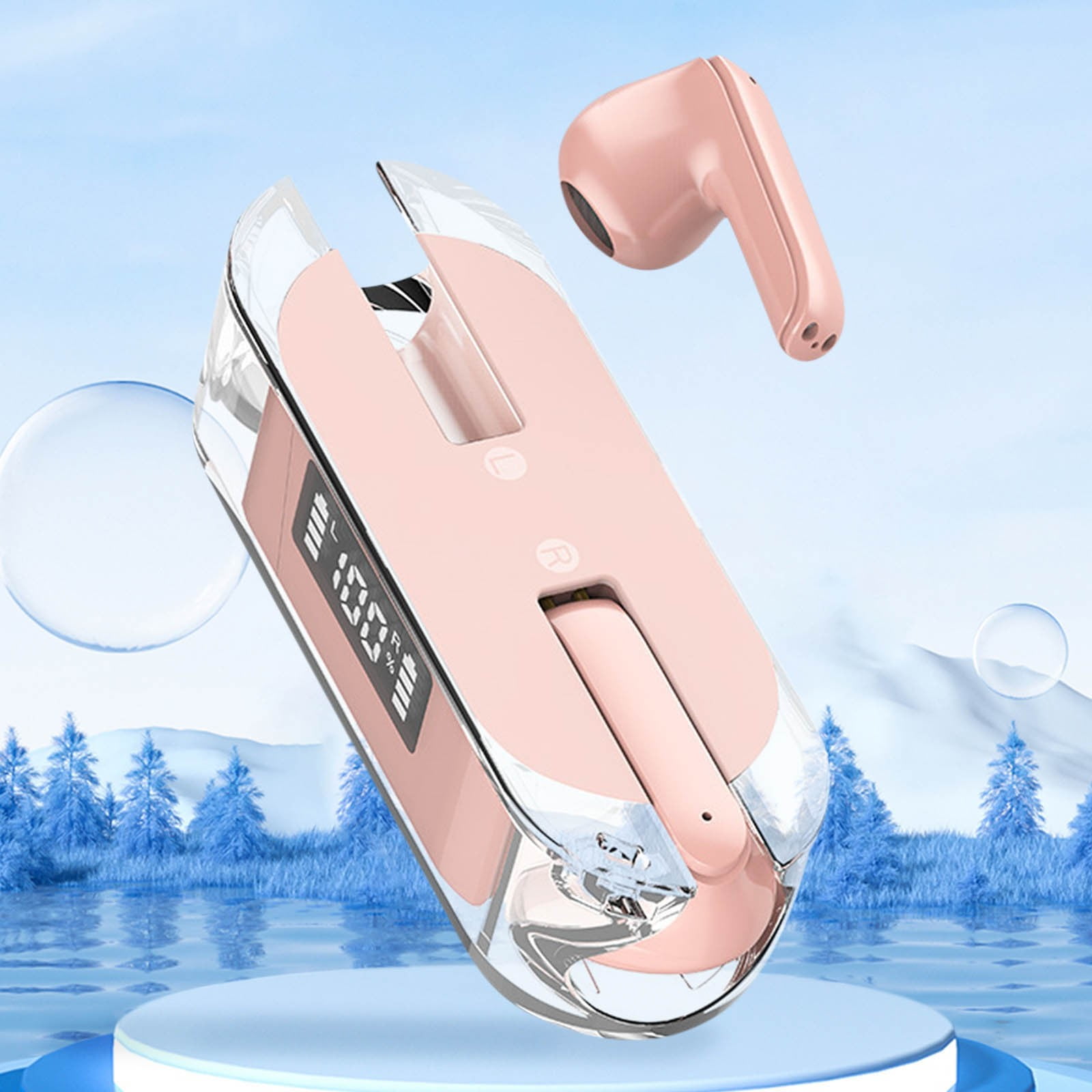 Bluetooth Headphones True Wireless Earbuds 60H Playback LED Power Display Earphones with Wireless Charging Case IPX5 Waterproof in-Ear Earbuds with Mic for Smart Phone Laptop TV Computer Sports,Pink