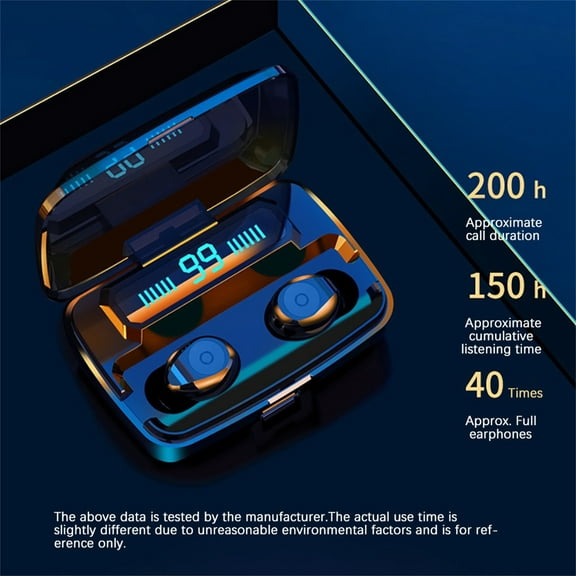 Bluetooth Headphones True Wireless Earbuds 60H Playback LED Power Display Earphones with Wireless Charging Case IPX5 Waterproof in-Ear Earbuds with Mic for TV Smart Phone Laptop Computer Sports(As)