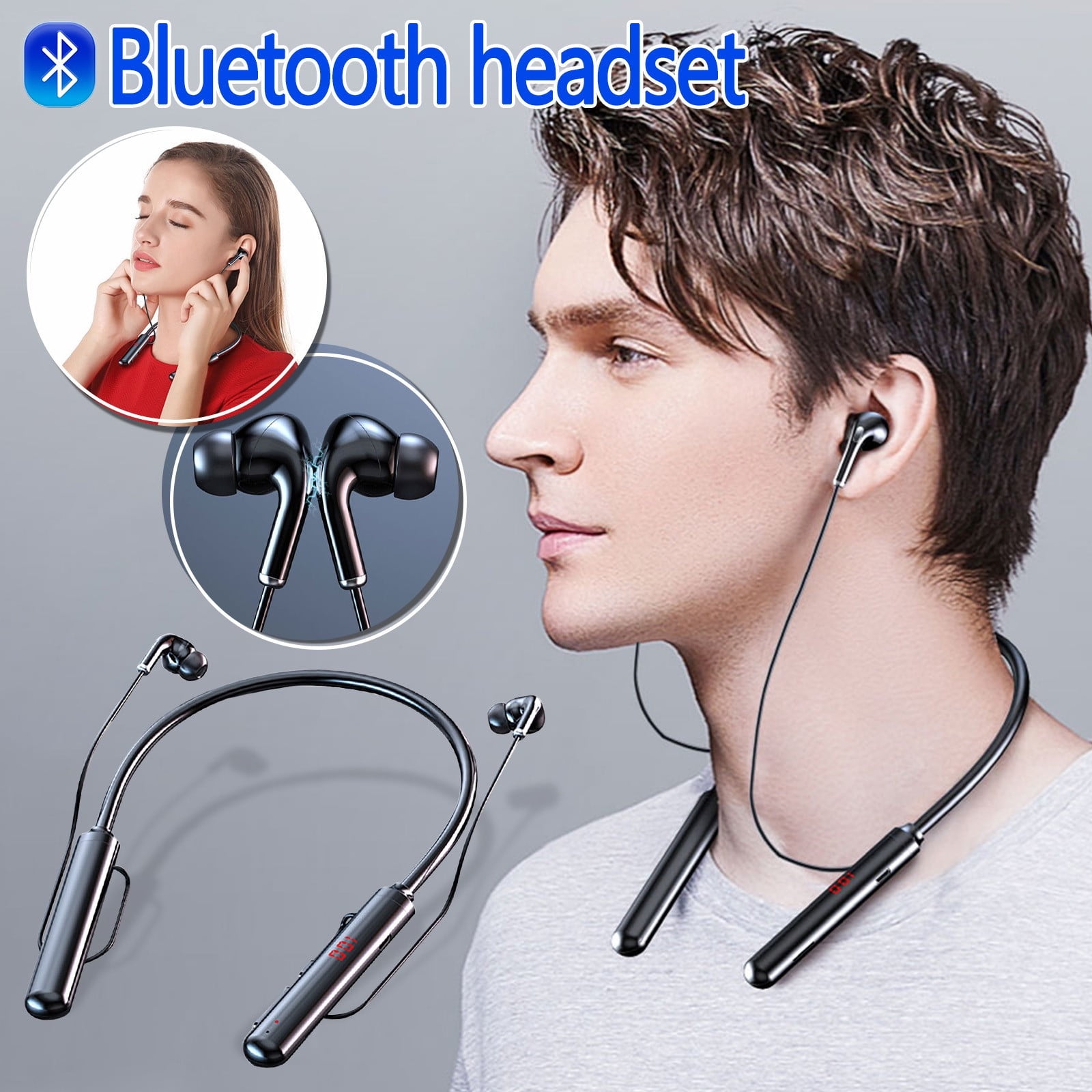 Bluetooth Headphones True Wireless Earbuds 60H Playback LED Power Display Earphones with Wireless Charging Case IPX5 Waterproof in-Ear Earbuds with Mic for TV Smart Phone Laptop Computer Sports-Black