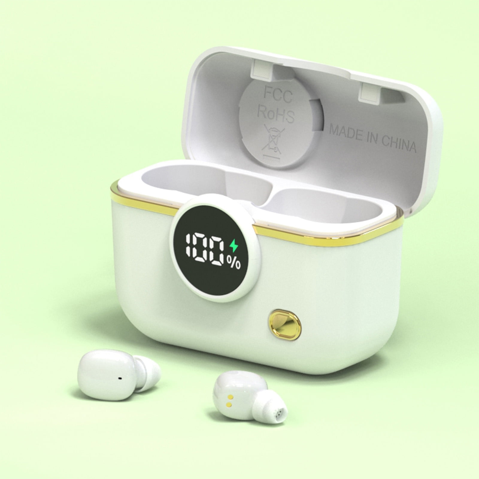 Bluetooth Headphones True Wireless Earbuds 60H Playback LED Power Display Earphones with Wireless Charging Case IPX5 Waterproof in-Ear Earbuds with Mic for TV Smart Phone Laptop Computer Sports,White