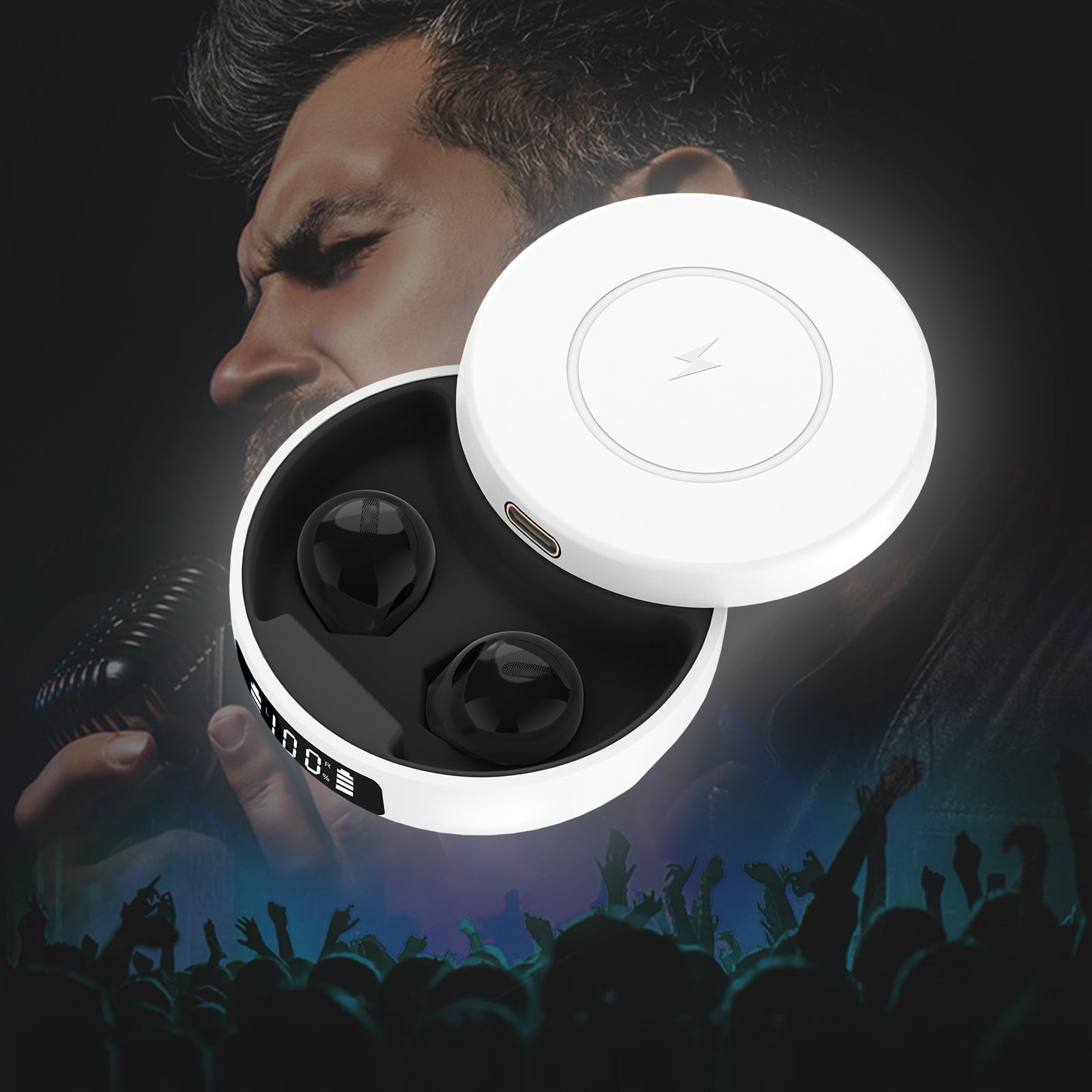 Bluetooth Headphones True Wireless Earbuds 60H Playback LED Power Display Earphones with Wireless Charging Case IPX5 Waterproof in-Ear Earbuds with Mic for TV Smart Phone Laptop Computer Sports,Black