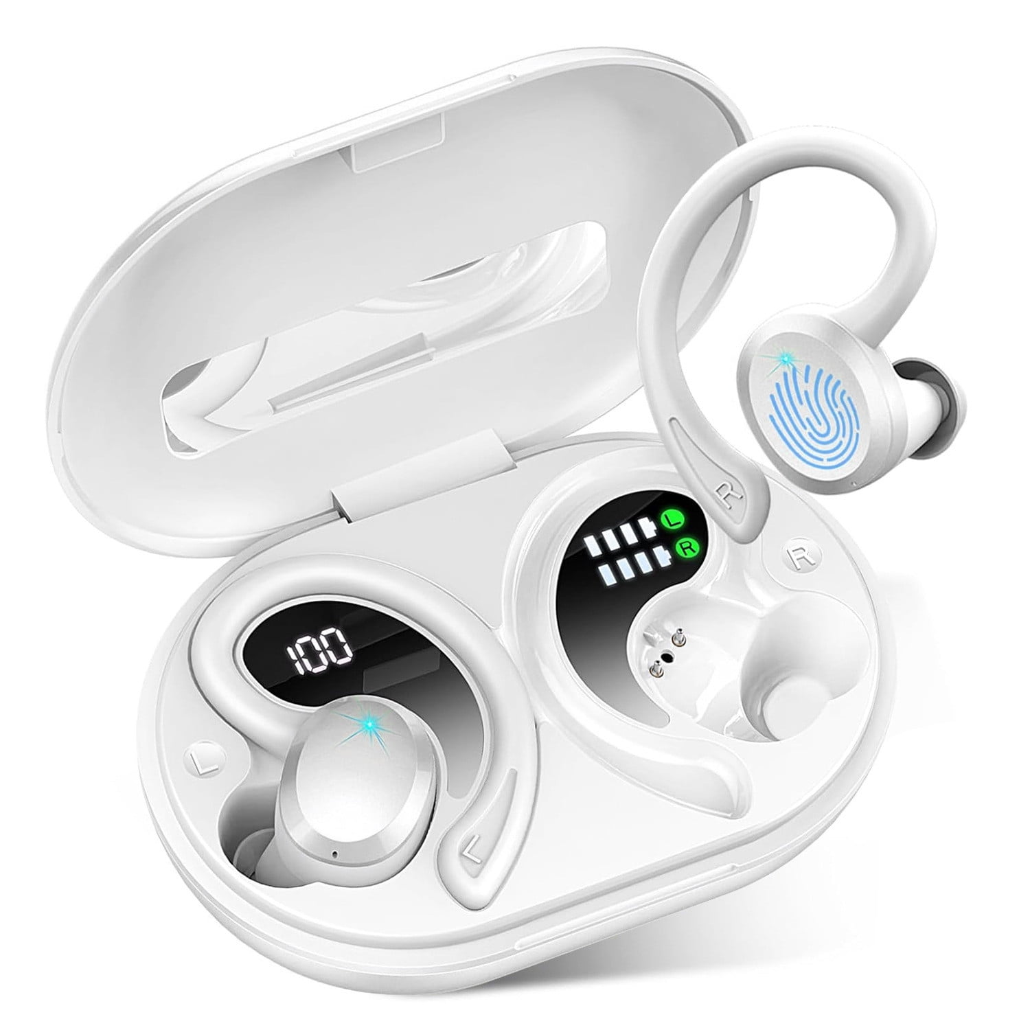 Bluetooth Headphones True Wireless Earbuds 60H Playback LED Power Display Earphones with Wireless Charging Case IPX5 Waterproof in-Ear Earbuds with Mic for TV Smart Phone Laptop Computer Sports - E
