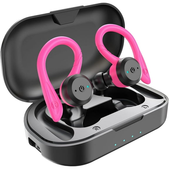 Bluetooth Headphones True Wireless Earbuds with Charging Case IPX7 Waterproof Stereo Sound Earphones Built-in Mic in-Ear Headsets Deep Bass for Sport Running Pink