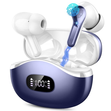 Dobopo I63 Wireless Earbuds, Bluetooth Headphones V5.3 Stereo Ear buds with Noise Cancelling Mics, 40H Playback Mini Case with LED Display, IP7 Waterproof in-Ear Earphones for Android/iOS.