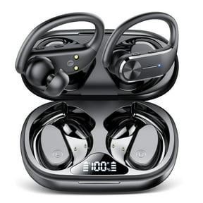 Bluetooth Headphones Wireless Earbuds 58hrs Playtime Wireless Charging Case Digital Display Sports Ear Buds with Earhook Deep Bass Over-Ear Earphones for TV Phone Laptop Black