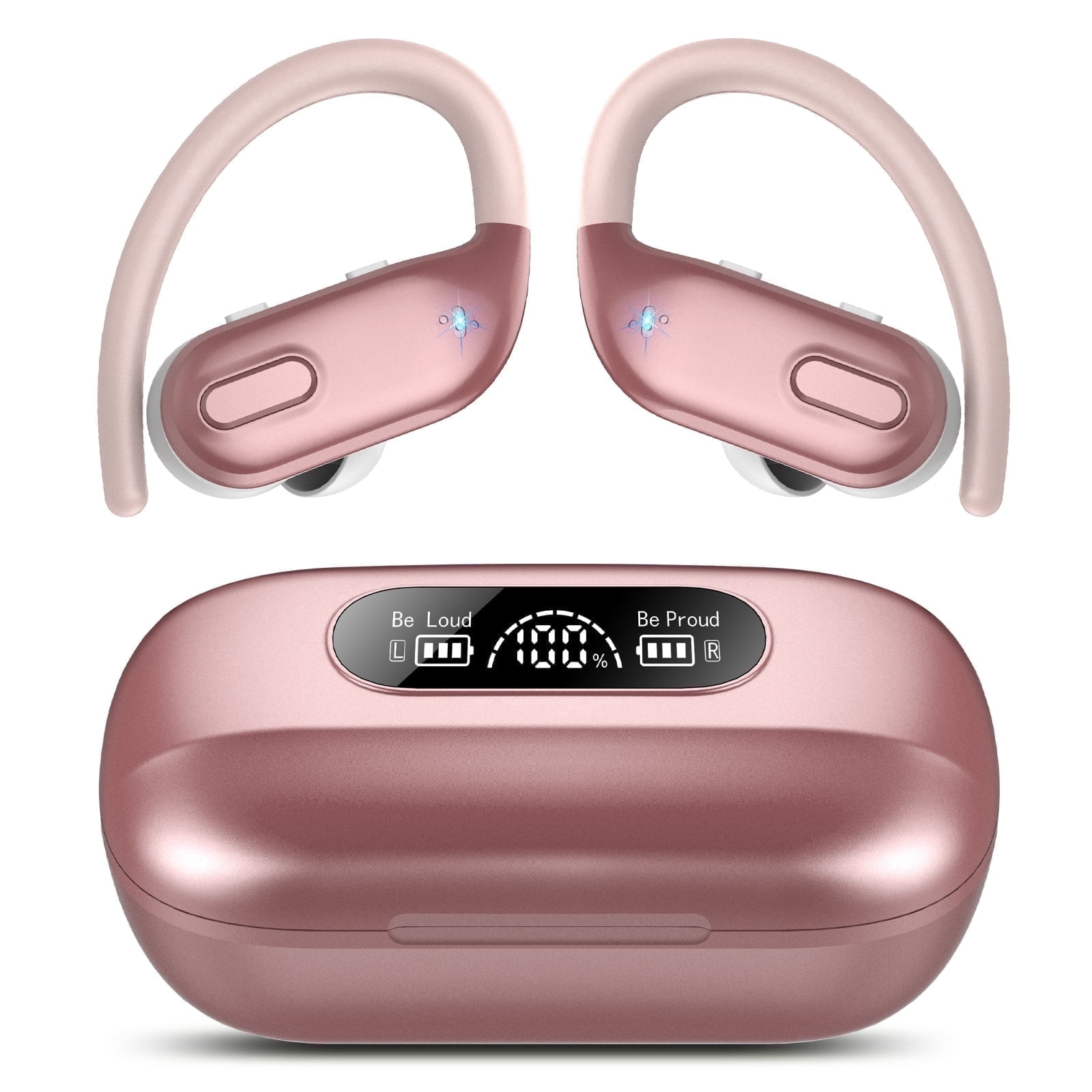 Wireless Earbuds, Bluetooth 5.3 Sport Headphones with Earhooks, 80Hrs Playtime, 3D HiFi Stereo, Noise Cancelling Mic, IP7 Waterproof Workout Earphones for Running Gym, iOS/Android, Rose Pink