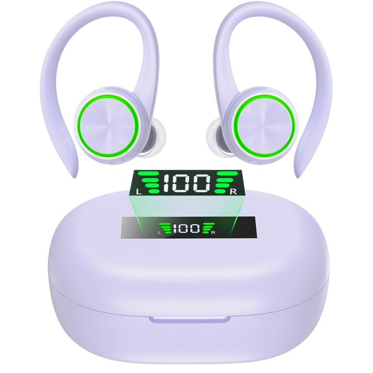 Bluetooth Headphones Wireless Earbuds 80hrs Playtime Wireless Charging Case Digital Display Sports Ear buds with Earhook Premium Deep Bass IPX7