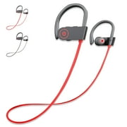 Bluetooth Headphones, Wireless Sport Earphones, 8 Hours of Playtime, IPX7 Waterproof Earbuds with Bass Stereo Mic for Workout, Running and Gym (Red)