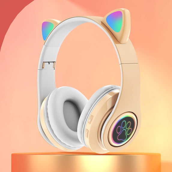 Bluetooth Headphones, ZzCityTK Wireless LED Flashing Kids Headset, Foldable Comfortable Over-Ear Headphones with Microphone 8-Hour Playtime, Khaki