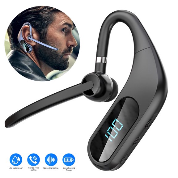 Bluetooth Headset 5.0 Noise Cancelling Bluetooth Earpiece Wireless Headset LED Power Display Charging Wireless Earpiece for Drivers/Office/Business