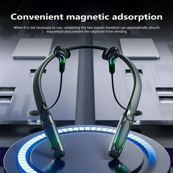 Bluetooth Headset – 5.1 Wireless Bluetooth Headset Support Game Stereo Music Neck-Mounted Light Bluetooth Headset Black