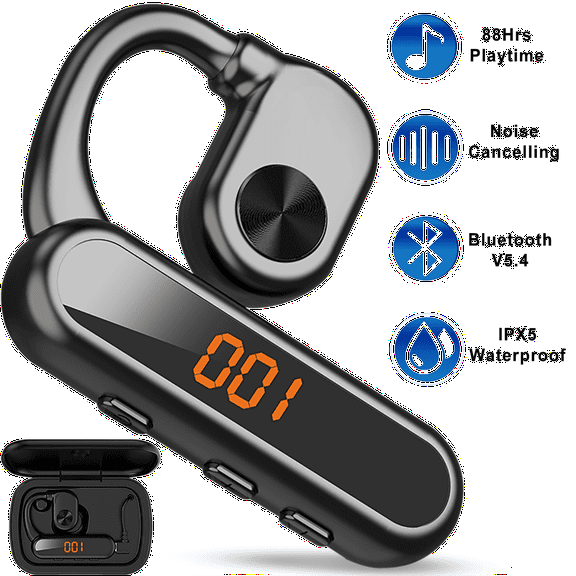 Bluetooth Headset 5.4,ABCPOW 88H Playtime Wireless Headset w/ Mic Noise Cancelling Headphones for iPhone Android Hi-Fi Stereo Wireless Earpiece w/Charging Case Handsfree Earphones for Truckers,Driver