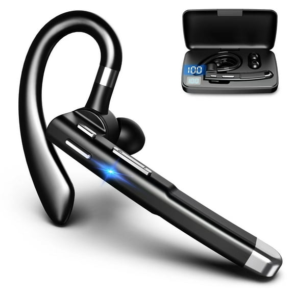 Bluetooth Headset for Cellphone, Wireless Headset with Battery Display Charging Case, Bluetooth Earpiece for Business, Trucker, Office, Compatible with Cell Phone and PC