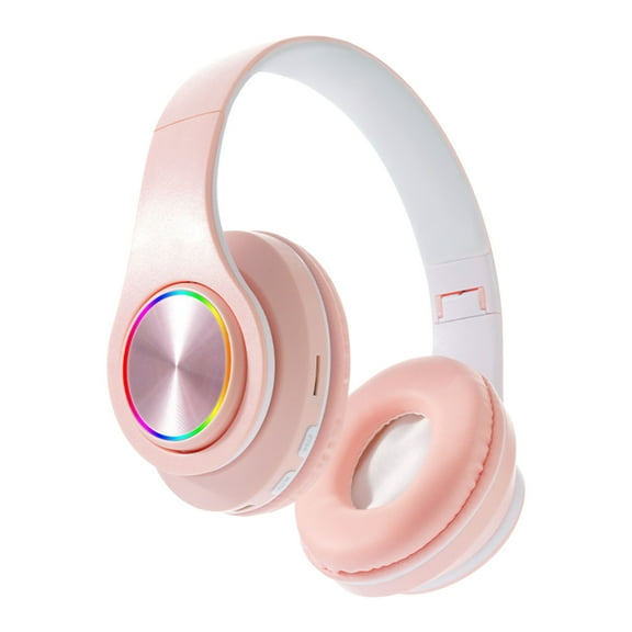 Bluetooth Headset Macaron Colored Luminous Seven Color Breathing Light Head Mounted Bluetooth Earphones Gaming Headsets for Pc Pink