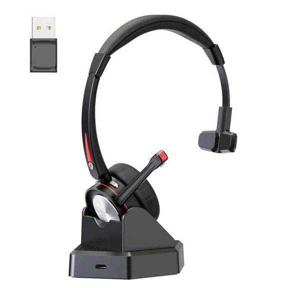 Bluetooth Headset with Microphone Noise Cacenling, Mono Wireless Headset with Mic & Mute Button, 40 Hrs Working Time, Bluetooth Office PC Headset for Call Center Work Laptop Teams Meeting