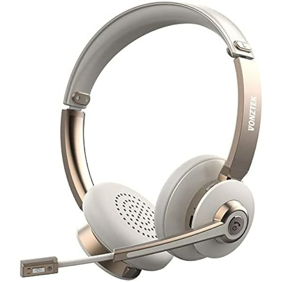 Bluetooth Headset with Microphone, Wireless Headphones with Noise Cancelling Mic, 26hrs talktime, On Ear Headphones with Mic Mute for Mac/Laptop/Zoom/Teams/Call Center/Office/Home Gold
