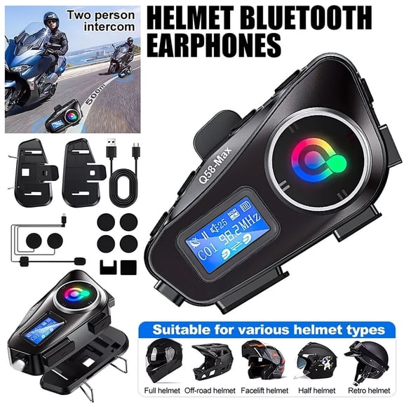 Bluetooth Headset Motorcycle Intercom Helmet LCD Waterproof maximum 32G