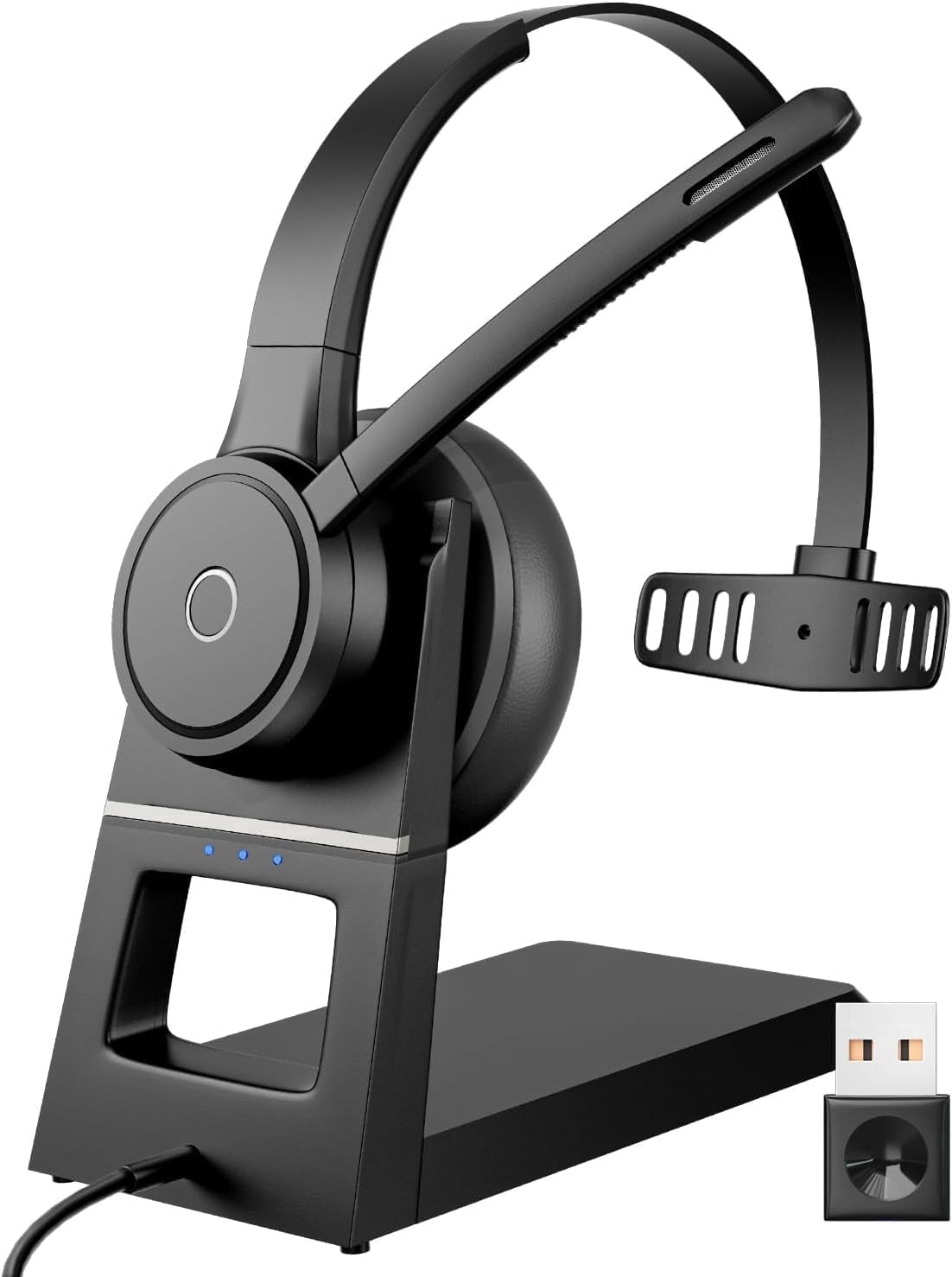 Bluetooth Headset with Noise Cancelling Mic, USB Dongle & Charging Dock, Wireless Computer Headset for PC Laptop Zoom Teams Call Center
