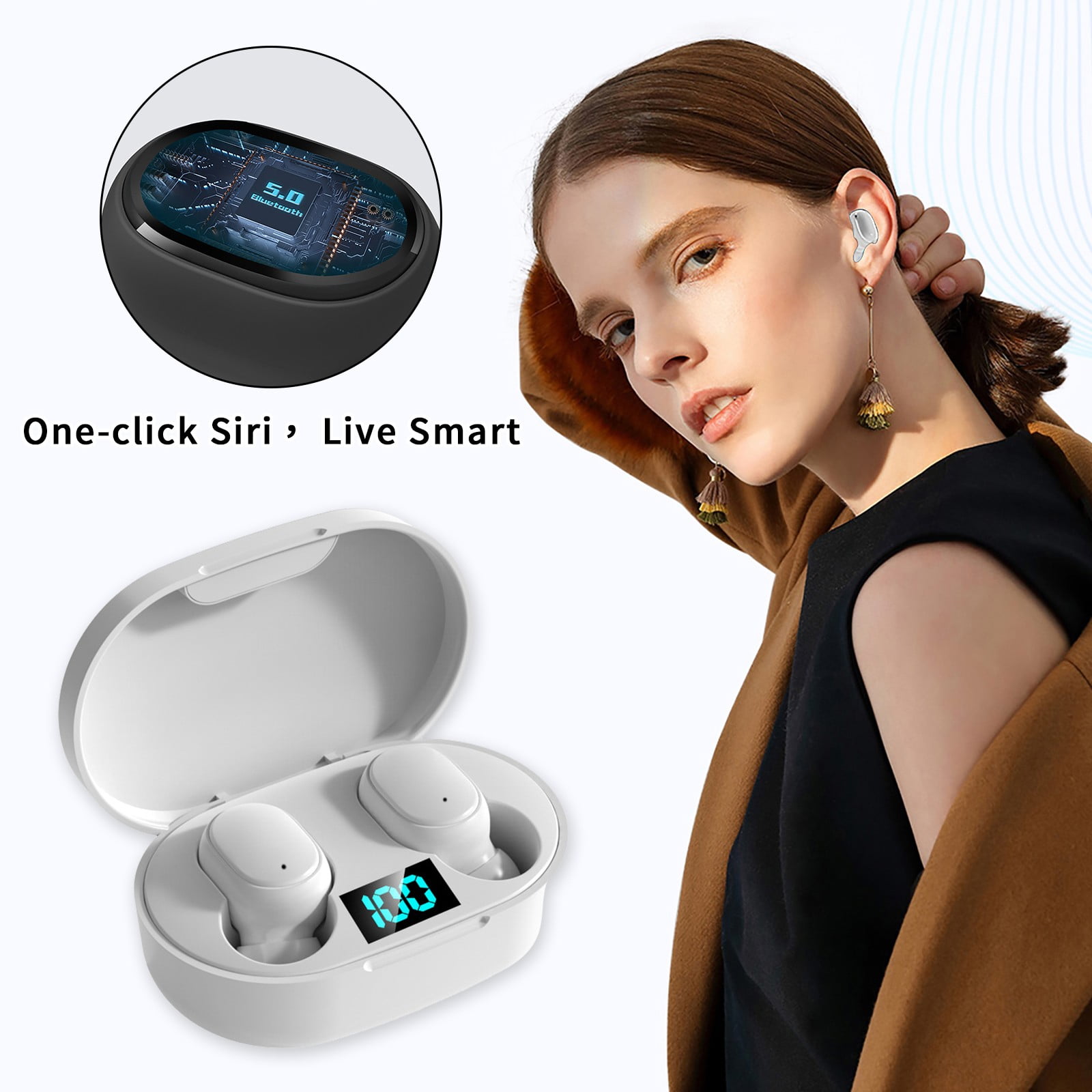 Bluetooth Headset for Phone Calls Noise Cancelling Independence Day Gifts Charging Cradle