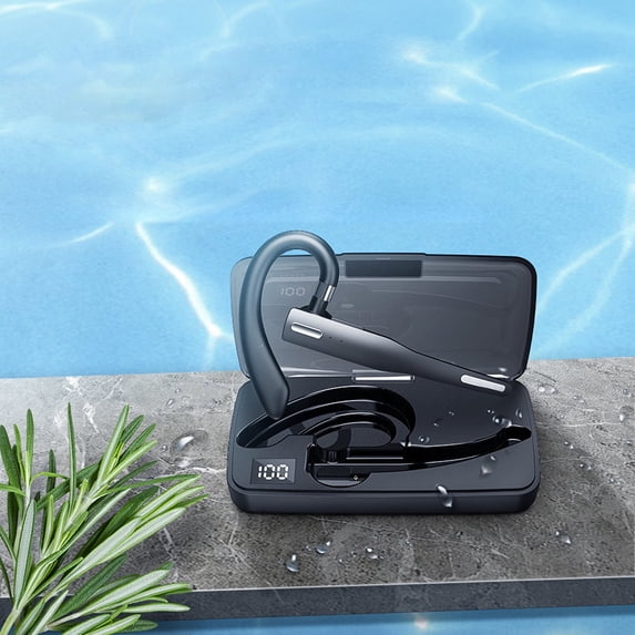 Bluetooth Headset with Rotatable Earhooks, Left and Right Ears Freely Switch, 5.1 Smart Bluetooth Chip, Automatic Pairing, IPX7 Waterproof, Suitable for Meeting, Office, Travel - Black