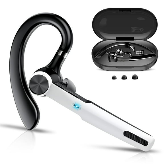 Bluetooth Headset, Single-Ear Bluetooth Earpiece with ENC Mic with HiFi Stereo Sound, 72 Hours Talking Time Wireless Headset V5.3 with 400mAh Charging Case for iOS Android Cell Phones, White