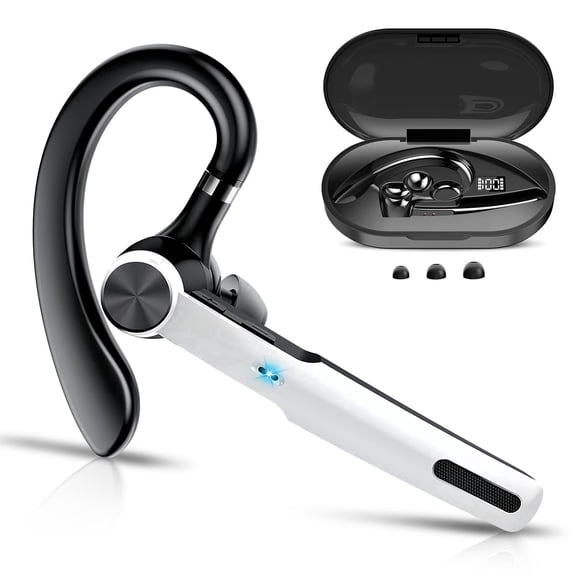Bluetooth Headset, Single-Ear Bluetooth Earpiece with ENC Mic with HiFi Stereo Sound, 72 Hours Talking Time Wireless Headset V5.3 with 400mAh Charging Case for iOS Android Cell Phones, White