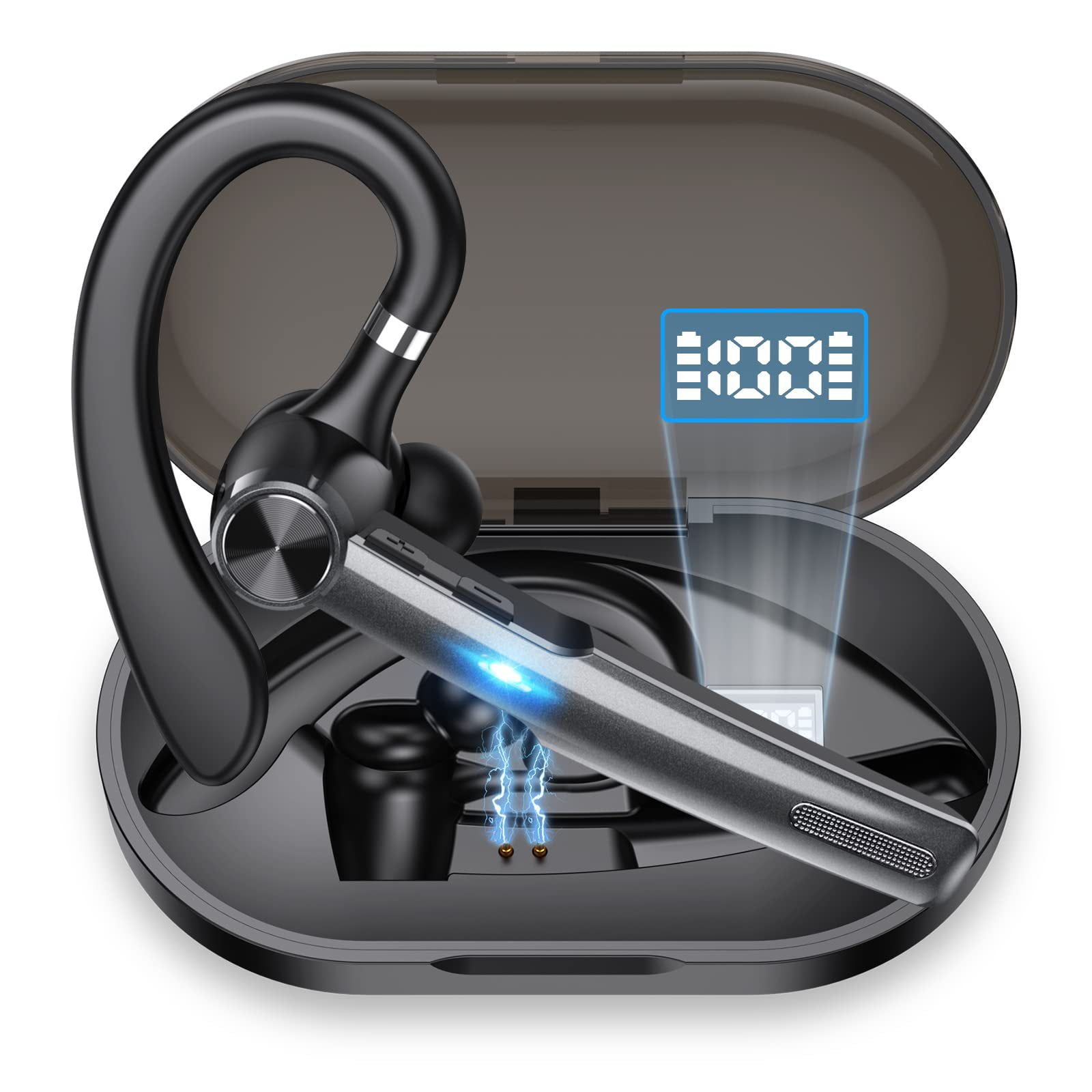 Bluetooth Headset, Single-Ear Bluetooth Earpiece with ENC Mic with HiFi Stereo Sound, 72 Hours Talking Time Wireless Headset V5.3 with 400mAh Charging Case for iOS Android Cell Phones, Black