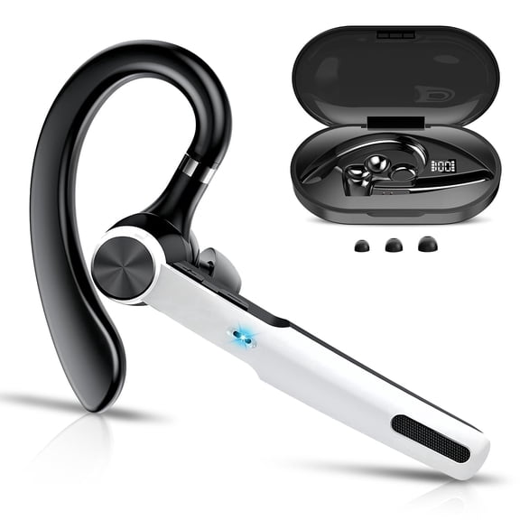 Bluetooth Headset, Single-Ear Bluetooth Earpiece with ENC Mic with HiFi Stereo Sound, 72 Hours Talking Time Wireless Headset V5.3 with 400mAh Charging Case for iOS Android Cell Phones, White