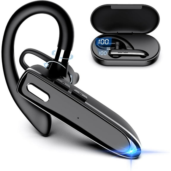 Bluetooth Headset Single Ear Business Earbuds, Wireless Bluetooth Headset with Mic, Driving Headset with 800mAh Charging Case, 120 Hours Standby Time Bluetooth Earpiece, Fit for Call in Working Black