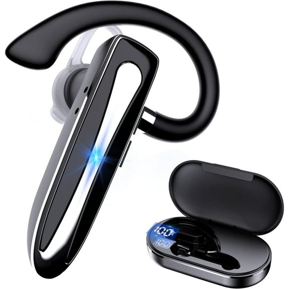 Bluetooth Headset Single Ear Business in-Ear Earbuds for Cell Phone, Wireless Earpiece Hands-Free Earphones,in Mic with Charging Case, for Office Working Driving Calling Compatible Android/iPhone
