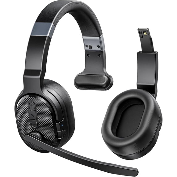 Bluetooth Headset, Trucker Bluetooth Headset with Noise Cancelling Microphone, 50H HD Talktime Wireless Headsets with Detachable Earpad, Single/Dual Mode All-Day Comfort for Driver/Office/Home
